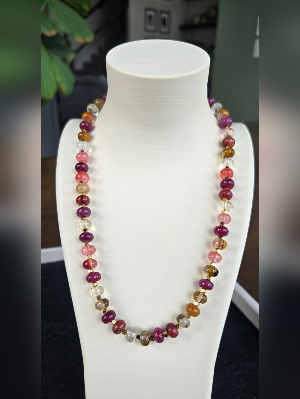 Handcrafted Semiprecious Stone Jade Beaded Necklace